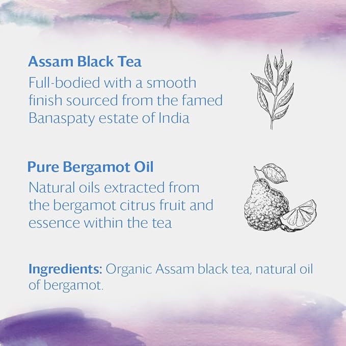 Grace Farms Organic Earl Grey Black Tea, 16 Pyramid Sachets | Bergamot Oil | Fairtrade & Kosher |Gives Back 100% of Profits - Bloomnest