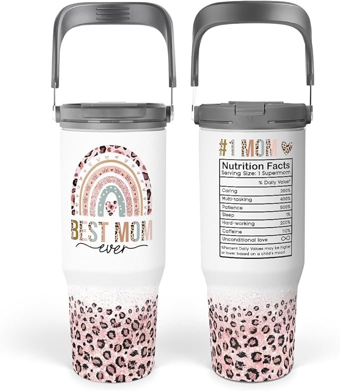 Mom Tumbler 30oz, Best Mom Ever Tumbler Stainless Steel Insulated Coffee Travel Mug with Handle & Flip Straw Lid, Gifts for Mommy, Presents for Mom for Christmas Birthday Mothers Day Valentines - Bloomnest