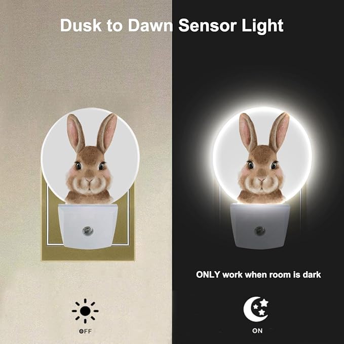 EKOBLA Easter Bunny Night Light Cute Cartoon Rabbit Animal Night Lights Plug into Wall Led Lamp for Easter Bedroom Bathroom Living Room Kitchen Staircase Indoor Home Decor - Bloomnest