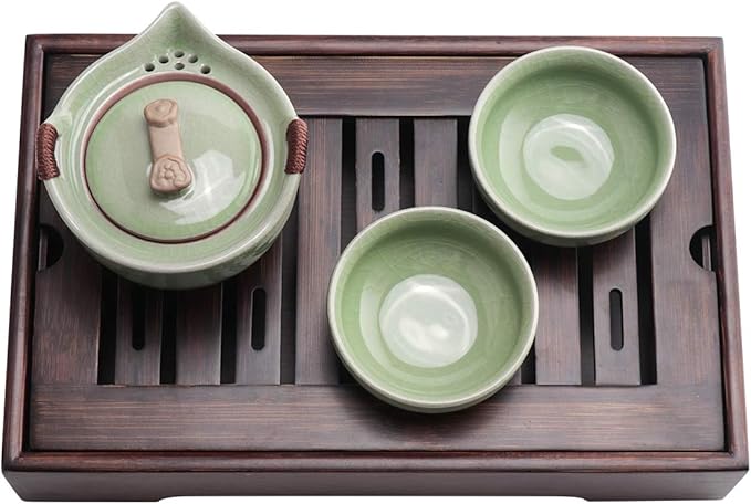 Mini Bamboo Chinese Tea Tray - 11 x 7 inch Japanese Tea Serving Tray, Small Gongfu Tea Table Set with Reservoir Type Water Storage Box (M) - Bloomnest