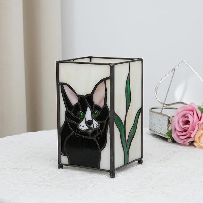 Tiffany Lamp Stained Glass lamp Small Bedside Table Lamps for Living Room Home Decor,Girls Women Birthday Halloween Christmas Thanksgiving Day Gift,Black Cat - Bloomnest