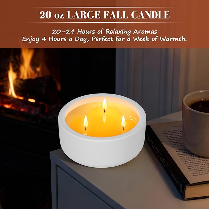 Viyffo Fall Candles - Vanilla Cupcake, 3 Wick Large Scented Candle, 20oz Soy Candles for Women & Men, Non Toxic Aromatherapy Candle, Ceramic Velas Perfect for Autumn Home Decor & Gift - Bloomnest