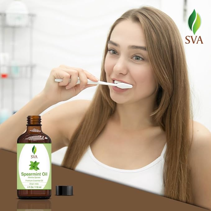 SVA Spearmint Essential Oil – 4 Fl Oz – 100% Natural Spearmint Oil - for Diffuser, Hair Care, Face, Skin Care, Aromatherapy, Scalp and Body Massage, Soap and Candle Making – with Dropper - Bloomnest