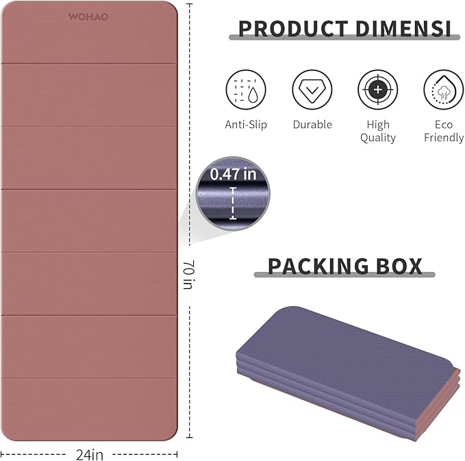 7-Fold Yoga Mat 70"x24" - 1/2 Inch Thick Folding Exercise Mat, Compact Non-Slip TPE Mat for Travel, Storage, Yoga & Home Gym, Lightweight & Portable - Bloomnest