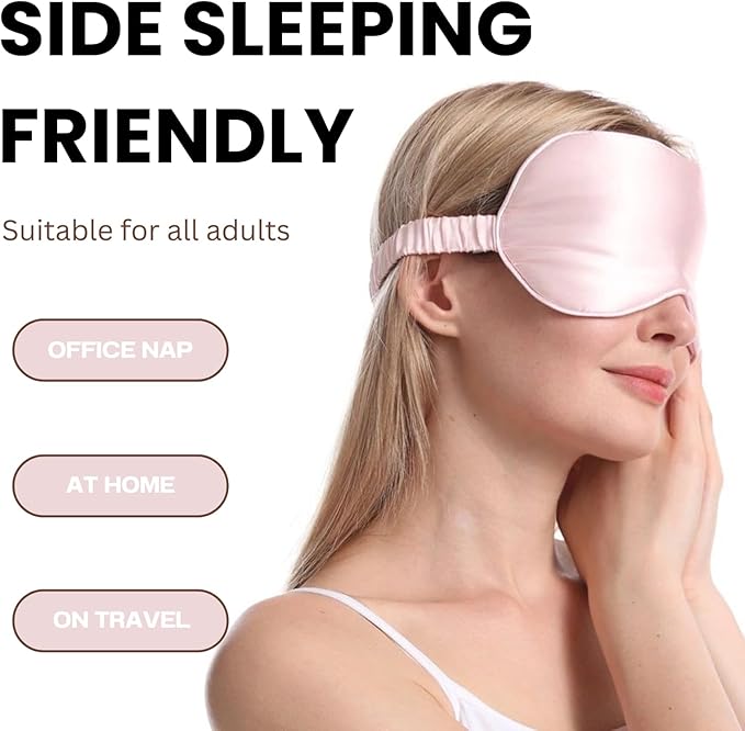 Silk Satin Sleeping Eye Mask, Pink Sleep Eye Mask Night Blindfold for Women and Men, Soft Breathable Blackout Eyeshade Eye Cover for Travel, Wedding Bridesmaid Gift - Bloomnest