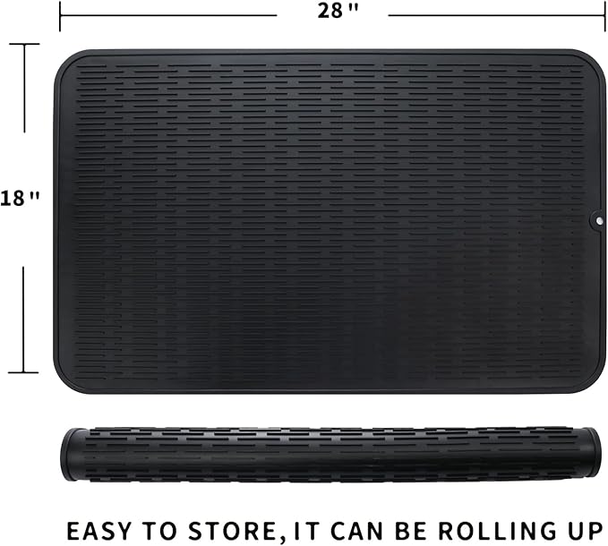 Silicone Dish Drying Mat for Multiple Usage,Easy clean,Eco-friendly,Heat-resistant Silicone Mat for Kitchen Counter or Sink,Refrigerator or Drawer Liner Black 3XL 28 inches x 18 inches - Bloomnest