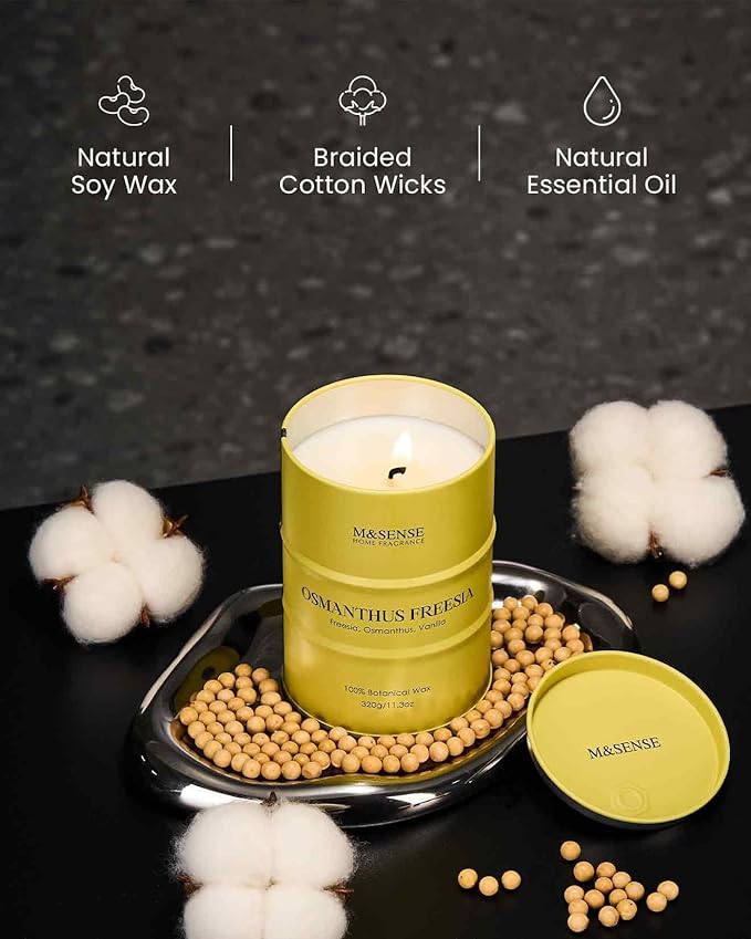 M&SENSE Osmanthus Freesia Scented Candles Natural Non Toxic, Aromatherapy Candle for Stress Relief Meditation Relaxing, Housewarming Gifts for Women Men, 11.3oz 70 Hour Long Burning - Bloomnest