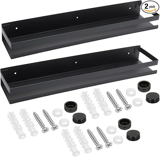 Lallisa 2 Pieces Stainless Steel Shelf Bathroom Shower Floating Shelves Wall Mounted Shower Caddy Basket Shelf Storage Organizer Shelves for Bathroom, Kitchen, Living Room(19.69 Inches/ 50 cm,Black) - Bloomnest