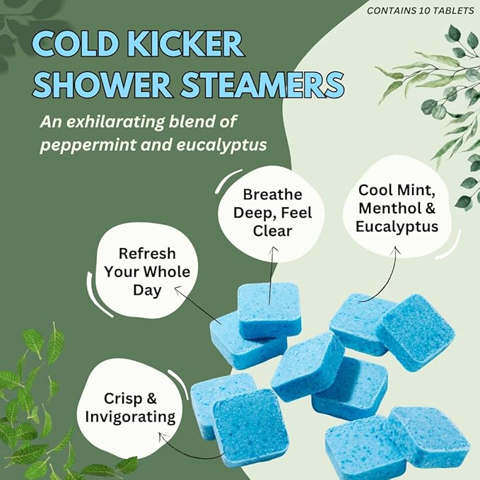 Cold Kicker Shower Steamers Aromatherapy for Sinus Relief - USA Made - Peppermint & Eucalyptus Shower Bomb Tablets – Self Care Gifts for Women and Men – Soothing Natural Essential Oils (20 Pack) - Bloomnest