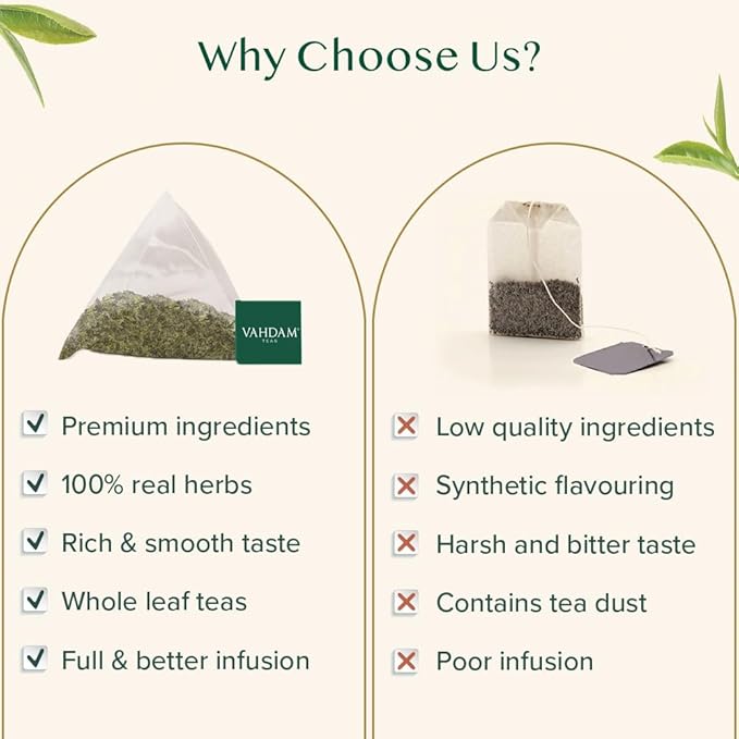 VAHDAM, Mint Green Tea Bags (100 Count) 100% Pure Leaf Tea, High Grown, Low Caffeine, Non GMO, Gluten Free | Plant-Based Pyramid Tea Bags | Direct from Source - Bloomnest