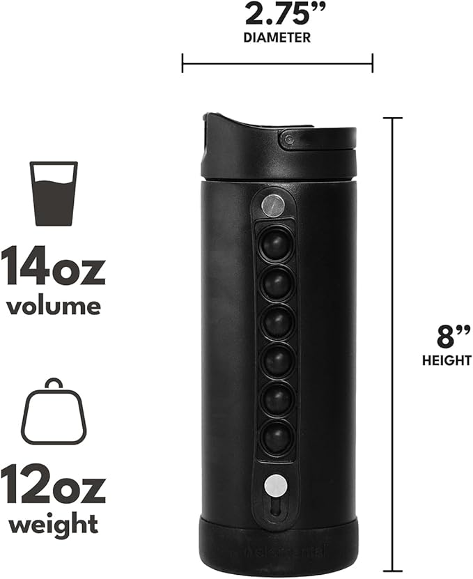 Elemental Iconic Kids Water Bottle for School - 100% Leak-Proof Insulated Water Bottles with Straw Lid & Pop-It Handle for Boys & Girls - Triple-Wall Insulated & BPA-Free, 14oz – Black - Bloomnest