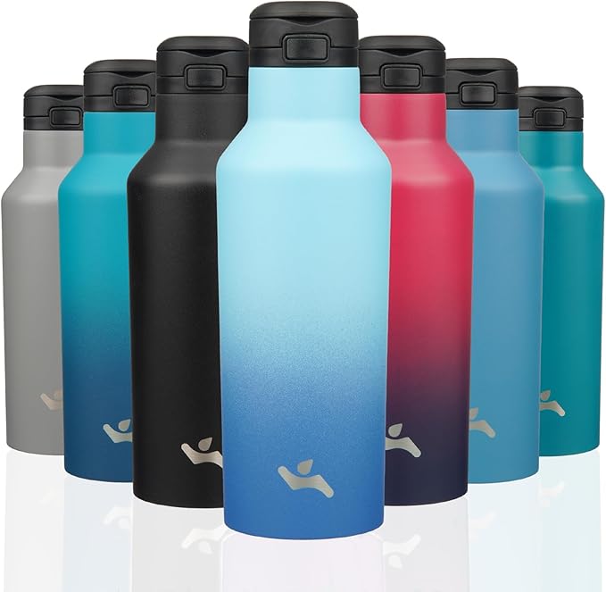 Insulated Water Bottle with Straw,17 OZ Double Wall Vacuum Stainless Steel Water Flask with 2 Lids,Sky - Bloomnest