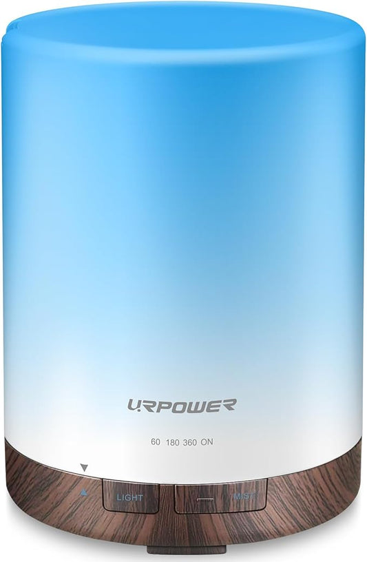 URPOWER 300ml Essential Oil Diffuser Ultrasonic Air Humidifier AUTO Shut Off Aromatherapy Scent Diffuser Night Light 7 Color Changing LED Lights and 4 Timer Settings for Home Office Yoga - Bloomnest