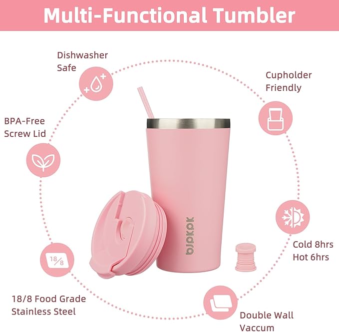 BJPKPK 18oz Tumbler With lid And Straw Stainless Steel Travel Coffee Mug Insulated Tumblers Cups,Light Pink - Bloomnest