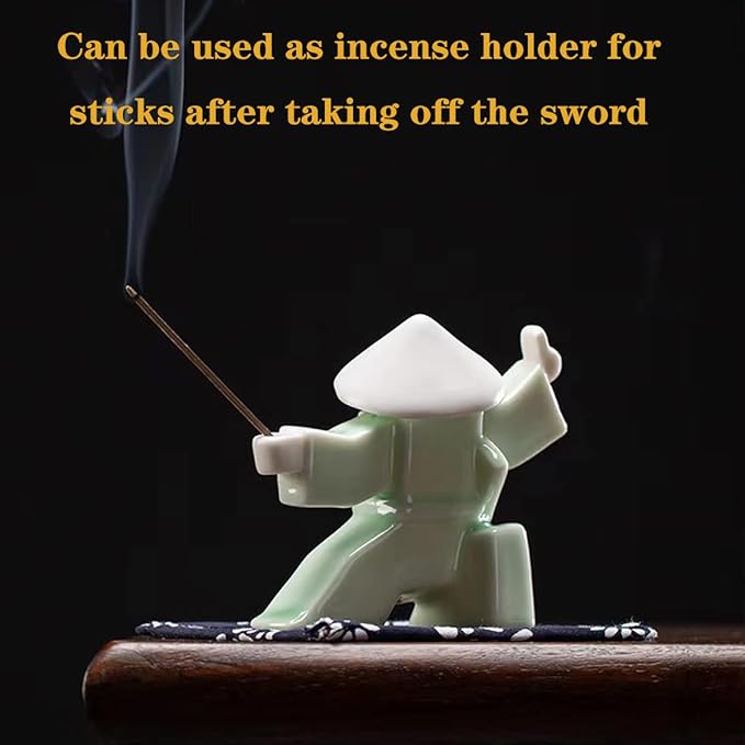 LYART Samurai Statue Decor Japanese Warrior Decor Children's Room Statues, Kongfu Tea Pet Decoration, Incense Holder for Stick Burner Incense Stick Holder(White3 and Green3) - Bloomnest