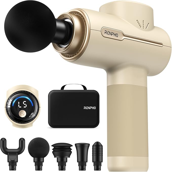 RENPHO Massage Gun Deep Tissue, Portable Percussion Massager for Back and Neck, Gifts for Men and Women, Handheld Device with Carry Case, Active Tan - Bloomnest