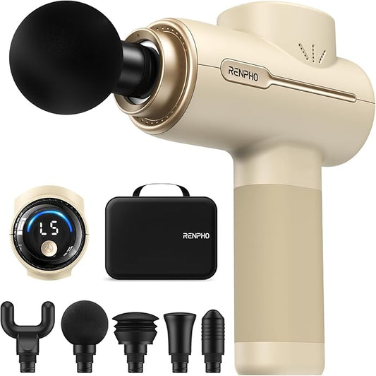 RENPHO Massage Gun Deep Tissue, Portable Percussion Massager for Back and Neck, Gifts for Men and Women, Handheld Device with Carry Case, Active Tan - Bloomnest