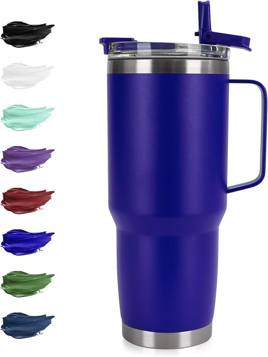 30oz Tumbler with Handle, Insulated Leak Proof Coffee Travel Mug with Straw Lid Double Wall Stainless Steel Vacuum Tumblers Metal Cup Keep Hot and Iced Drink for Gym, Office, Camping, Blue 1 Pack - Bloomnest