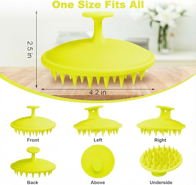 Silicone Scalp Massager Shampoo Brush, Scalp Brush for Hair Growth & Dandruff Removal, Hair Scrubber Scalp Stimulator Exfoliator Brush with Soft Bristles for Wet Dry Scalp Care (Fluorescent Green) Meartchy