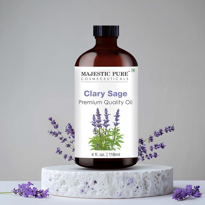 Majestic Pure Clary Sage Essential Oil with Glass Dropper - Huge 4 Fl Oz - 100% Pure and Natural Clary Sage Oil - Premium Grade Essential Oils for Diffuser, Aromatherapy, Soap and Candle Making - Bloomnest