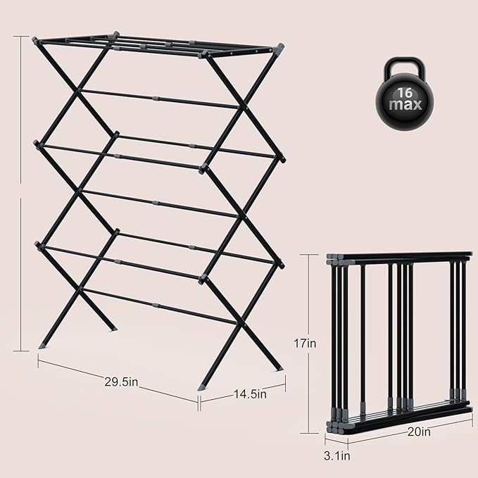Drying Rack for Laundry, Foldable Clothes Drying Rack, Small Collapsible Dry Rack for Clothes, Use for Indoor & Outdoor Drying Clothes, Black 40"x29"x14.5" - Bloomnest