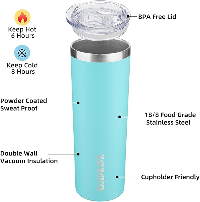 BJPKPK 2 Pack 20oz Skinny Tumblers with Lid Insulated Travel Coffee Cup Stainless Steel Thermal Mug,Turquoise,Turquoise - Bloomnest