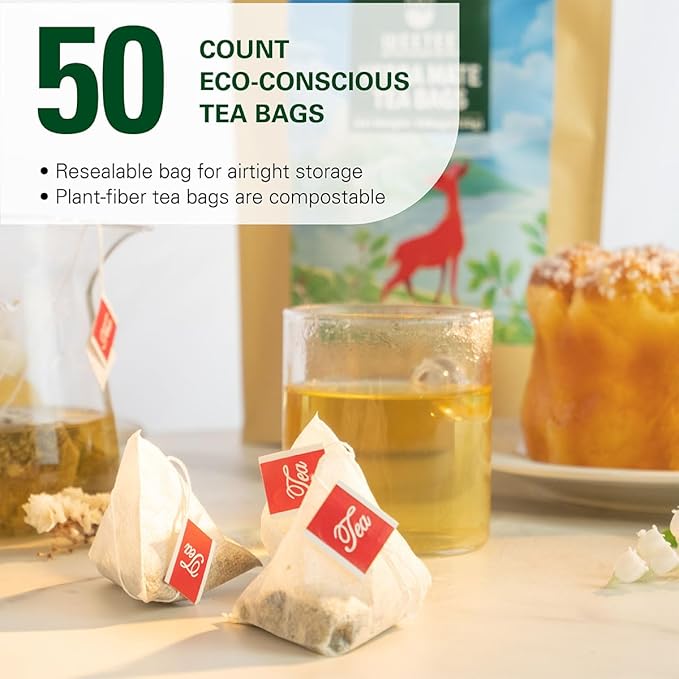 WT WEETEE Yerba Mate Tea Bag, Unsmoked Yerba Mate 50 Teabags From Argentina, Rich In Antioxidants, Plant Nutrients, Perfect Coffee Replacement - Bloomnest