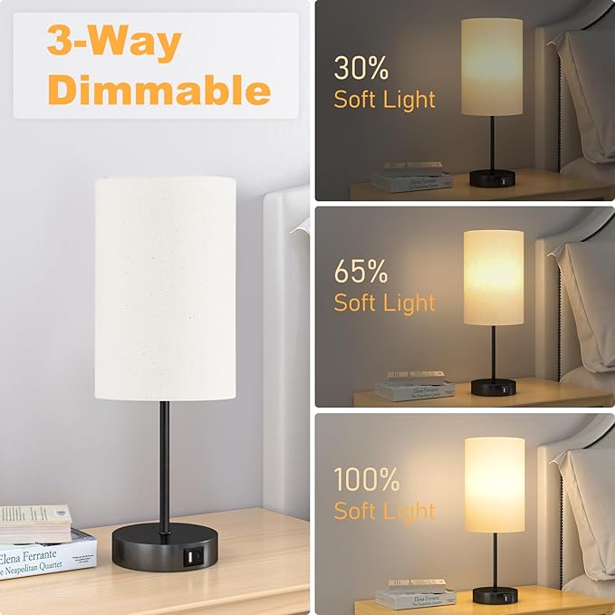AKASUKI 18Inch Table Lamp with Dual Charging Station, 3 Way Dimmable Touch Lamp for Bedroom, Living Room, Office(LED Bulb Included) - Bloomnest