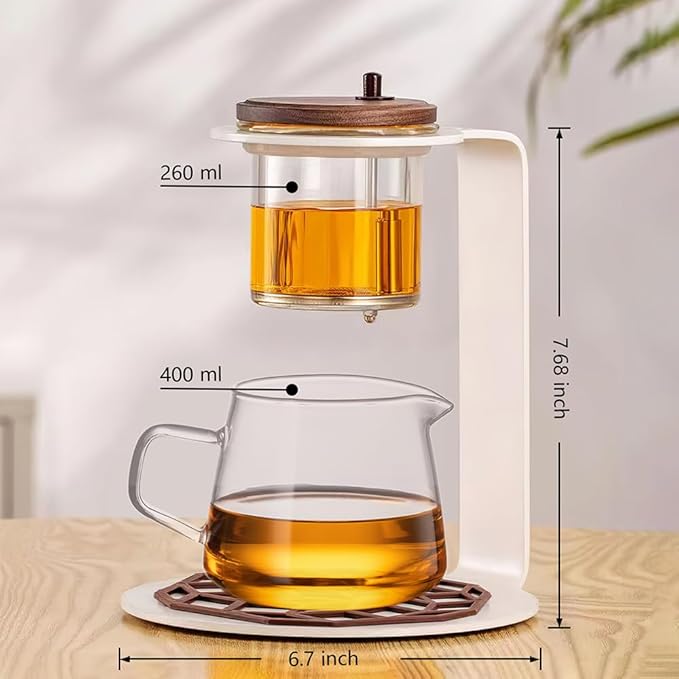 Lazy Kungfu Drip TeaPot, Heat Resistant Tea Set, Semi-Automatic Glass Teapot Suit for Magnetic Water Flow Wooden Glass Teapot Set