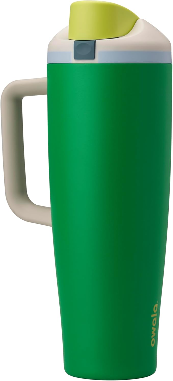 Owala FreeSip Tumbler Insulated Stainless Steel Water Bottle with Built-in Straw and Side Handle, For Travel, Work, School, and Sports, 40oz, BPA Free, Leak Proof, Putting Green Owala