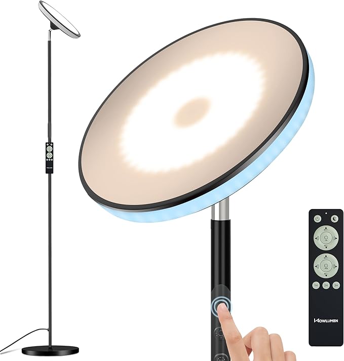 UFO Floor Lamp 71in, Upgraded 42W 3700LM LED Torchiere Floor Lamps for Living Room, Modern Tall Bright Standing Light with Remote, Dimmable Sky Light,1/2/3H Timer for Bedroom,Office(Black) - Bloomnest