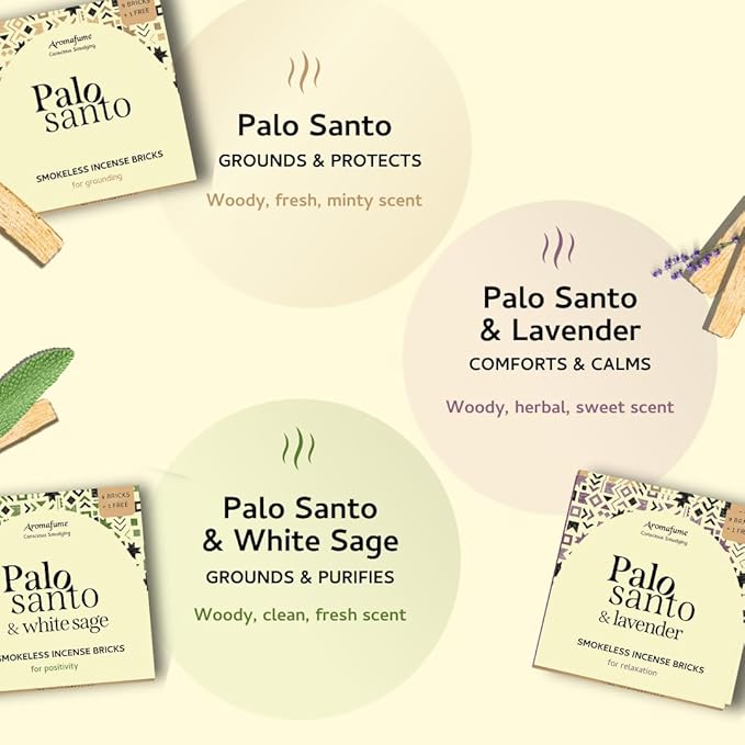 Palo Santo + White Sage & Palo Santo + Lavender Smokeless Incense Bricks Refill | 3x9 Bricks | Aromatherapy | Smudging | Essential Oils | Air fresheners for Home | Meditation Accessories