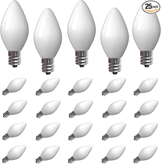 SUNSGNE C7 LED White Replacement Christmas Light Bulbs - 0.6W LED E12 Candelabra Base Bulbs - Perfect for Salt Lamps, Night Lights and Decorative Lights - Pack of 25 - Bloomnest