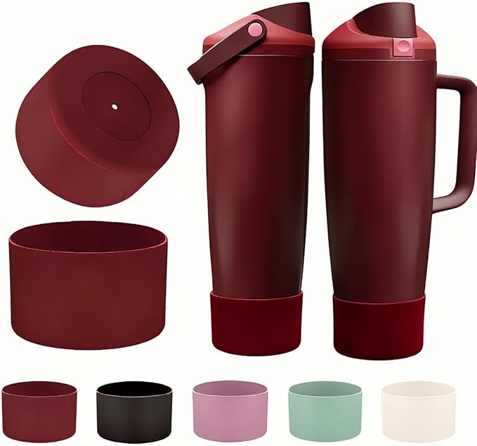 2PCS Silicone Boot for Black Cherry Owala 30oz & 40oz FreeSip Sway Bottles & Tumblers, Anti-Slip Protective Sleeve Bloomnest