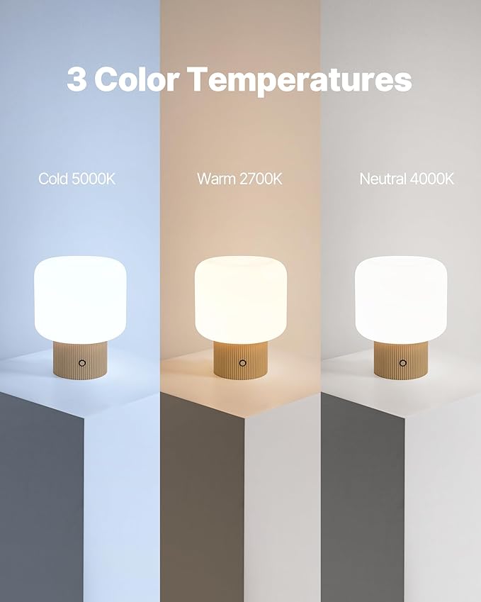 Halo Mushroom Lamp, 5W Cute Cordless Rechargeable Table Lamp with Glass Shade, 3 Color Temps LED Dimmable Ambient Lighting, Small Retro Touch Bedside Light for Bedroom Decor, Mustard Yellow - Bloomnest
