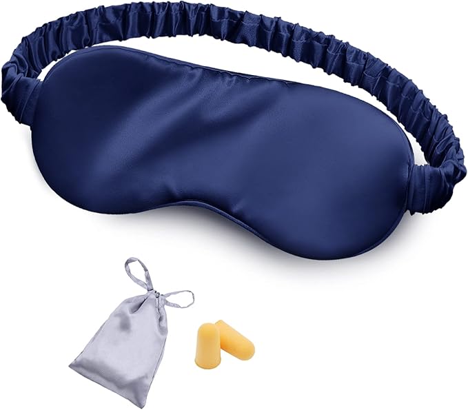 Silk Sleep Mask Eye Mask Blindfold with Double Layer Silk Filling and Elastic Strap for Full Night's Sleep, Travel and Nap, Soft Eye Cover Eyeshade with Luxury Bag and Ear Plugs by OLESILK (Navy Blue) - Bloomnest