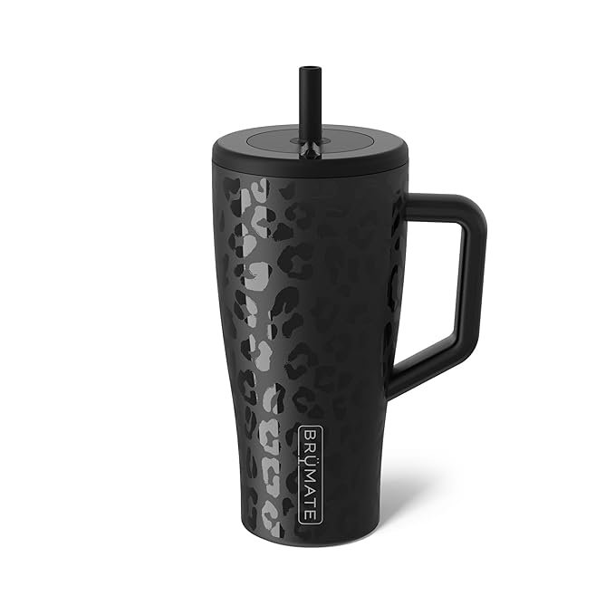 BrüMate Era 30 oz Tumbler with Handle & Straw | 100% Leakproof Insulated Water Bottle Tumbler with Lid & Flexible SoftSip Straw | Made of Stainless Steel | Cup Holder Friendly | 30oz (Onyx Leopard)