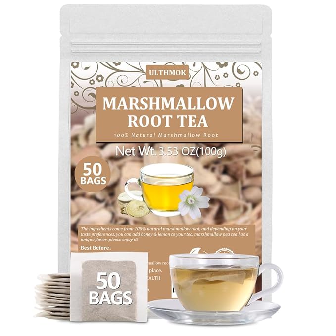 50 Premium Marshmallow Root Tea Bag,100% Natural Pure Althaea Officinalis,No Additives & Caffeine Free, Caffeine-free - Respiratory Support & Promote Digestion. - Bloomnest