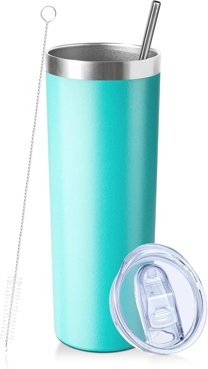 20 oz Skinny Tumbler with Lid and Straw,Stainless Steel Vacuum Insulated Tumbler Cup Double Wall Leak-proof Coffee Mug,Travel Thermal Water Tumbler for Home,Office,Outdoor(Teal,1)