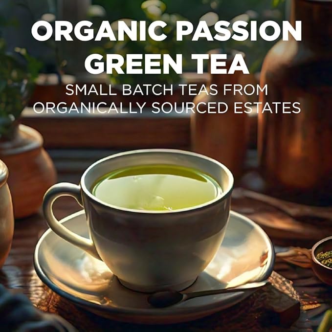 Maud's Organic Passion Green Tea Pods, 24 ct, Recyclable Single Serve Tea Pods – 100% Gourmet Blended Tea Leaves, Compatible with Keurig K Cups Maker - Bloomnest