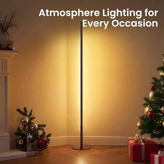 LED Corner Floor Lamp, Minimalist Dimmable Light with Remote, 2700-6500k Color Temperature Stepless Adjustable, 58 Inches Tall Standing Lamp for Living Room, Bedroom, Home Office, Black - Bloomnest
