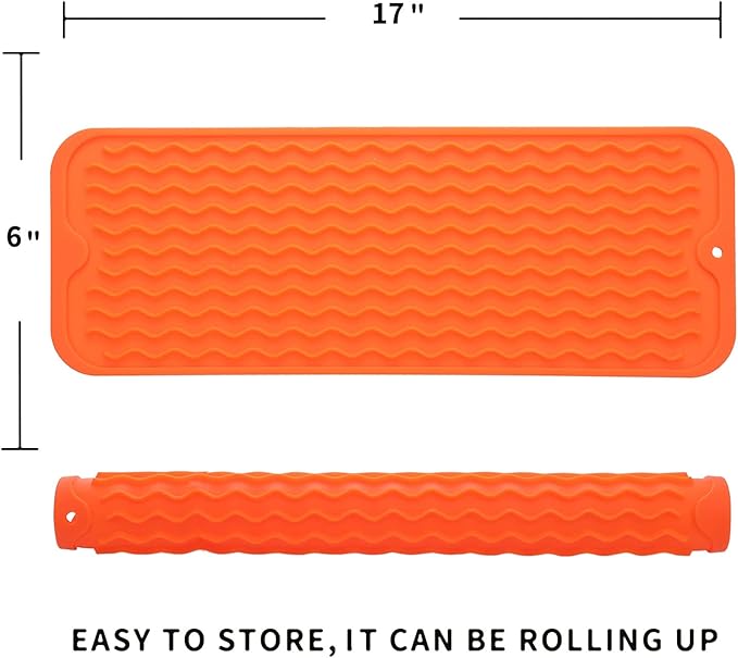 Silicone Dish Drying Mat for Multiple Usage,Easy clean,Eco-friendly,Heat-resistant Silicone Mat for Kitchen Counter,Sink,Bar,Bottle,or Cup Orange M 17 inches x 6 inches - Bloomnest