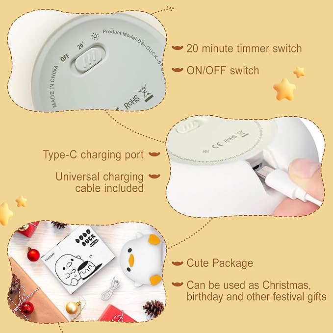 Duck Lamp, Cute Pea Duck Night Light, 2 Levels Dimmable Ducky Night Lamp, LED Squishy Animal Light for Kids Sleep, Rechargeable Bedside Touch Silicone Lamp, Unique Dorm Decor Gift Toy - Bloomnest
