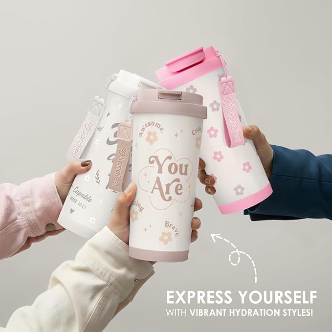 Inspiration Tumbler - Stainless Steel 2-in-1 Lid Coffee Tumbler 18 oz, Insulated Travel Mug Gift for Women Teen Mother, Birthday Christmas - Bloomnest