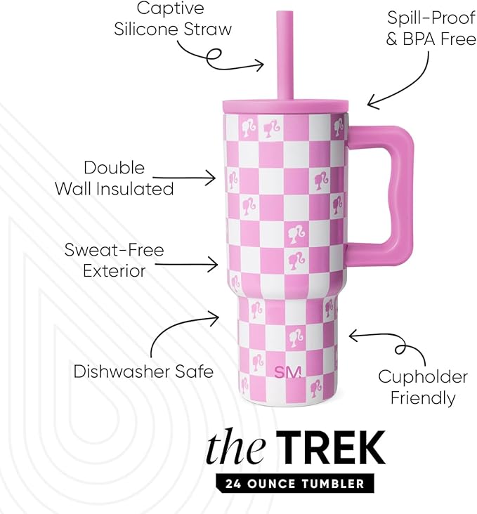 Simple Modern Barbie Kids 24 oz Tumbler with Handle and Silicone Straw Lid | Spill Proof Leak Resistant | Reusable Stainless Steel Bottle | Gift Kids Boys Girls | Trek Collection | Barbie Checkmate - Bloomnest