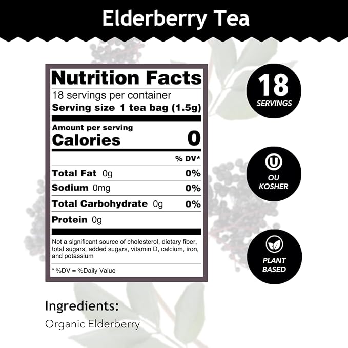 Buddha Teas - Organic Elderberry - Herbal Tea - For Health & Wellbeing - With Antioxidants & Minerals - Clean Ingredients - Caffeine Free - OU Kosher & Non-GMO - 18 Tea Bags (Pack of 1) - Bloomnest