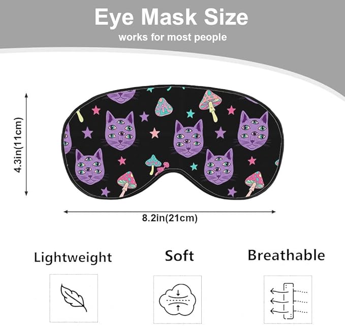 Cat Mushrooms Silk Eye Mask Sleep Mask Bright Psychedelic Cat Halloween Black Eye Mask with Adjustable Strap Lightweight for Women Work Travel Night Sleep - Bloomnest