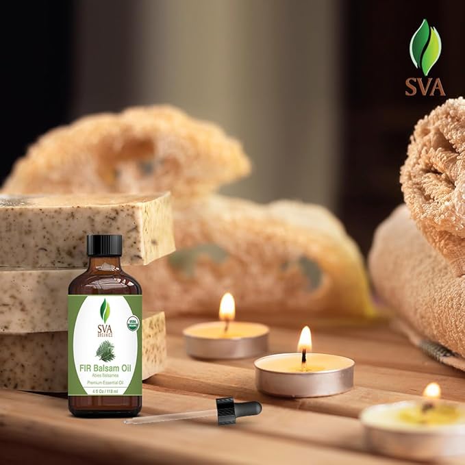 SVA Fir Balsam Essential Oil Organic – 4 Fl Oz – 100% Natural Organic Fir Oil - for Diffuser, Hair Care, Face, Skin Care, Aromatherapy, Scalp and Body Massage, Soap and Candle Making – with Dropper - Bloomnest