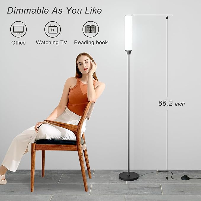 Floor Lamp with Remote Control,Bright Floor Lamps for Living Room/Bedroom/Office, Stepless Adjustable 3000K-6000K Colors and 10-100% Brightness,Standing Light with Foot Switch (Black) - Bloomnest