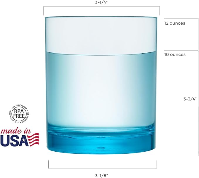 US Acrylic Classic Plastic Reusable Drinking Glasses (Set of 6) 12oz Rocks Cups Assorted Colors | BPA-Free Tumblers, Made in USA | Top-Rack Dishwasher Safe - Bloomnest